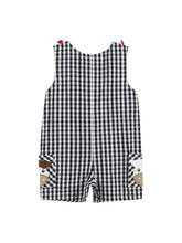 Load image into Gallery viewer, Black Gingham Barn Scene Overalls