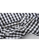 Load image into Gallery viewer, Black Gingham Barn Scene Overalls
