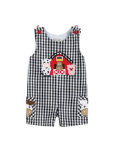 Load image into Gallery viewer, Black Gingham Barn Scene Overalls