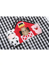 Load image into Gallery viewer, Black Gingham Barn Scene Overalls