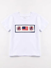 Load image into Gallery viewer, White flag smocked boy top
