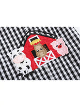 Load image into Gallery viewer, Black Gingham Barn Scene Overalls
