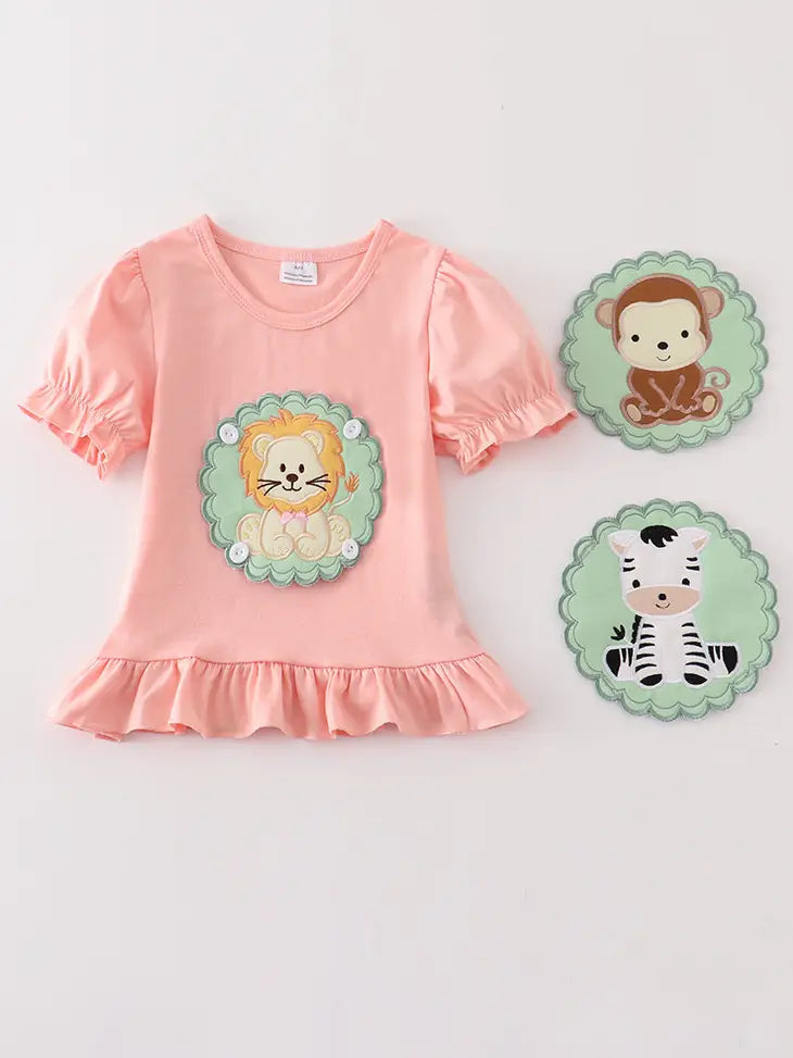 DIY Lion zebra monkey interchangeable applique girl top