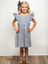 Load image into Gallery viewer, Wren &amp; James  Kids Navy Gingham Pinafore Jumper
