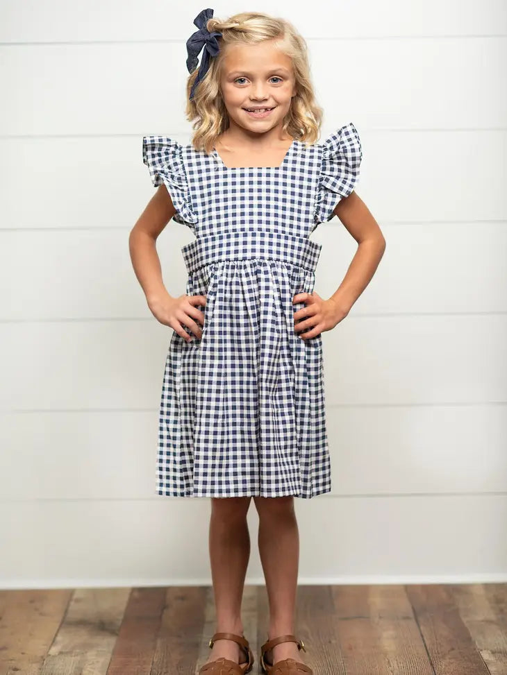 Wren & James  Kids Navy Gingham Pinafore Jumper