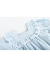 Load image into Gallery viewer, Light Blue Cotton Ruffle Bubble Baby Romper
