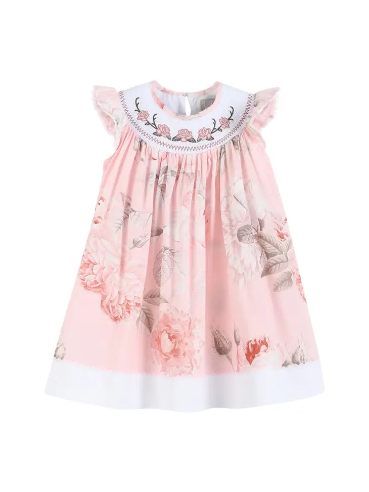 Pink Rose Smocked with Roses Bishop Dress