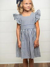 Load image into Gallery viewer, Wren &amp; James  Kids Navy Gingham Pinafore Jumper
