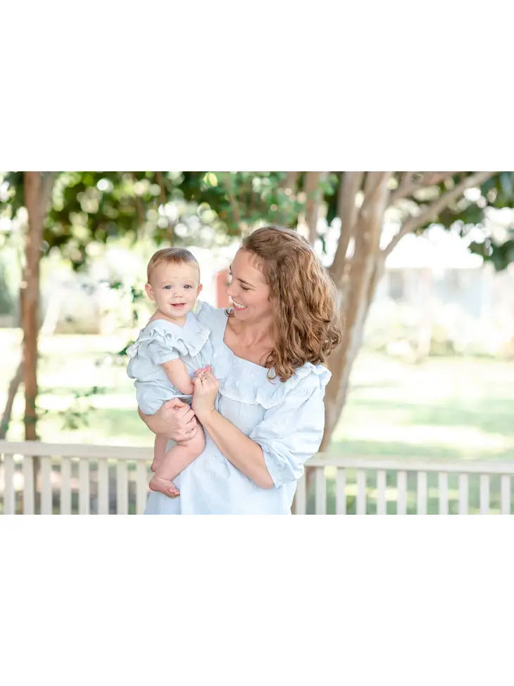 Light Blue Cotton Ruffle Bubble Baby Romper