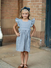 Load image into Gallery viewer, Wren &amp; James  Kids Navy Gingham Pinafore Jumper
