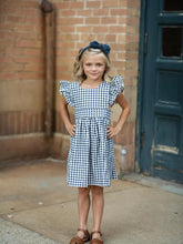 Load image into Gallery viewer, Wren &amp; James  Kids Navy Gingham Pinafore Jumper
